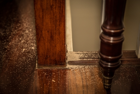 termite damage on stair banister